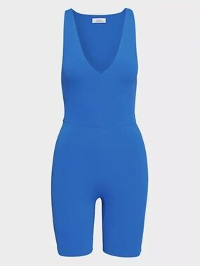 ARITZIA BABATON CONTOUR BRIGHT SAPPHIRE BLUE SLEEVELESS V-NECK ROMPER